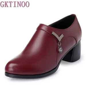 Туфли-лодочки женские кожаные, на среднем каблуке, Размеры 35-41