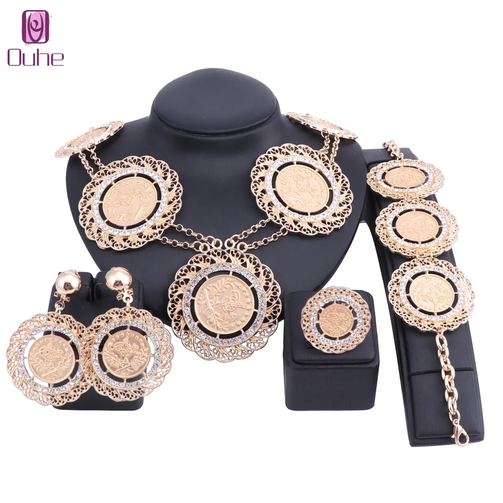 

Fashion African Beads Jewelry Set Gold Color Crystal Wedding Women Bridal Accessories Dubai Jewelry For Wholesale Customer Set