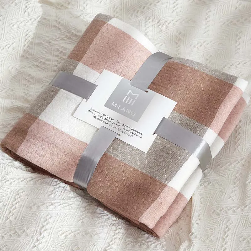 pink (big plaid) Геометрический узор хлопок марля мягкий пледы одеяло для взрослых на кровать/диван/Самолет/путешествия - Цвет: pink (big plaid)