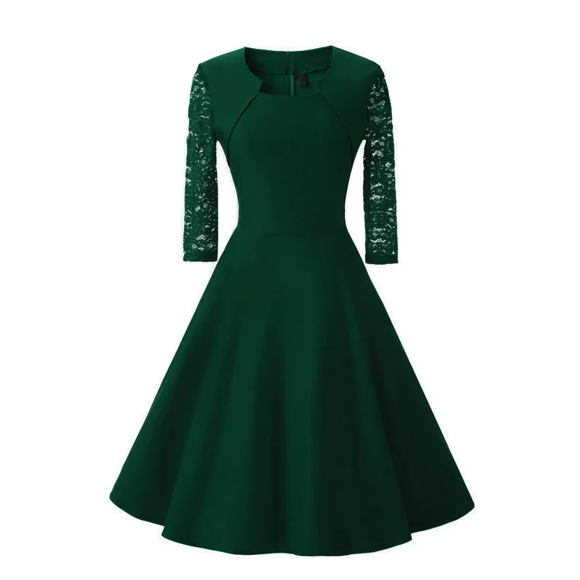 Осенние модные женские туфли Винтаж Кружево Платья для женщин Лоскутная Тонкий