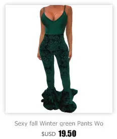 Sexy fall Winter green Pants Women Skinny Casual Party wear New Fashion Long ruffle Pant For Women flared Trousers