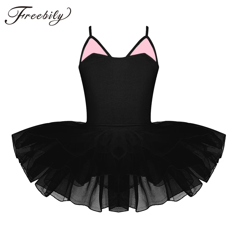 

Teen Kids Fancy Party Ballet Dress Spaghetti Shoulder Straps Cat ear Ballet Dance Gymnastics Leotard Girls Dancewear Tutu Dress