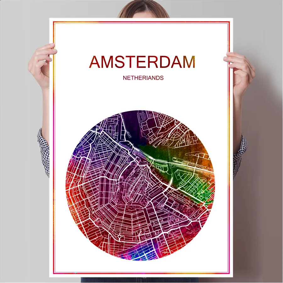 Амстердам Нидерланды известная Карта города печатный плакат печать на бумаге