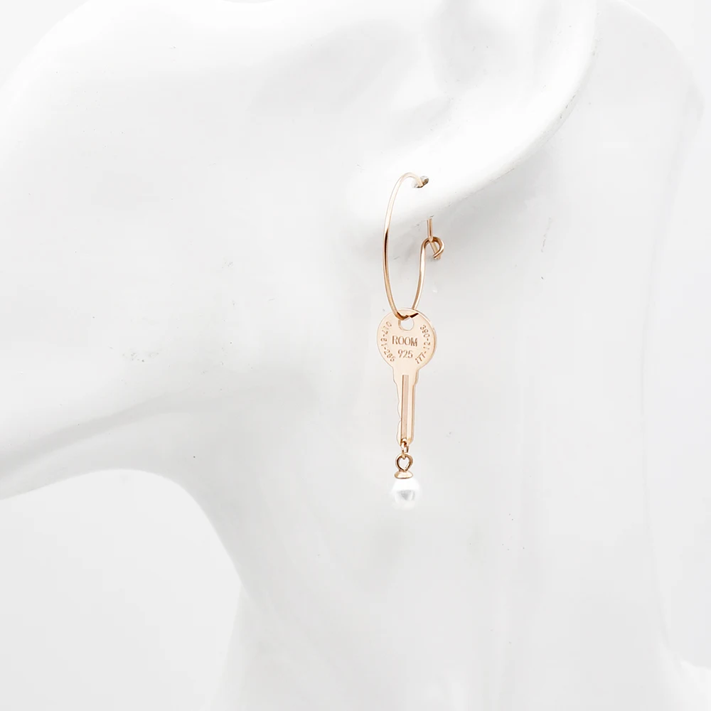 Rose Gold Hoop Earrings New Fashion Women Jewelry Key & Pearl Wholesale Stainless Steel For | Украшения и аксессуары
