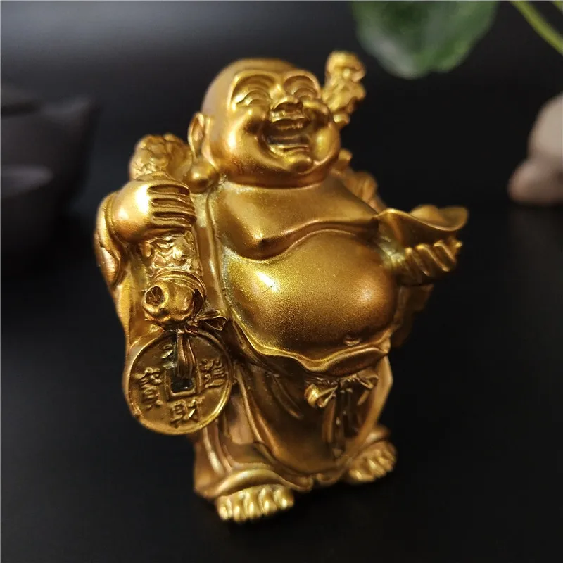 Золотая смеющаяся скульптура Будды Maitreya украшение статуя для сада и дома
