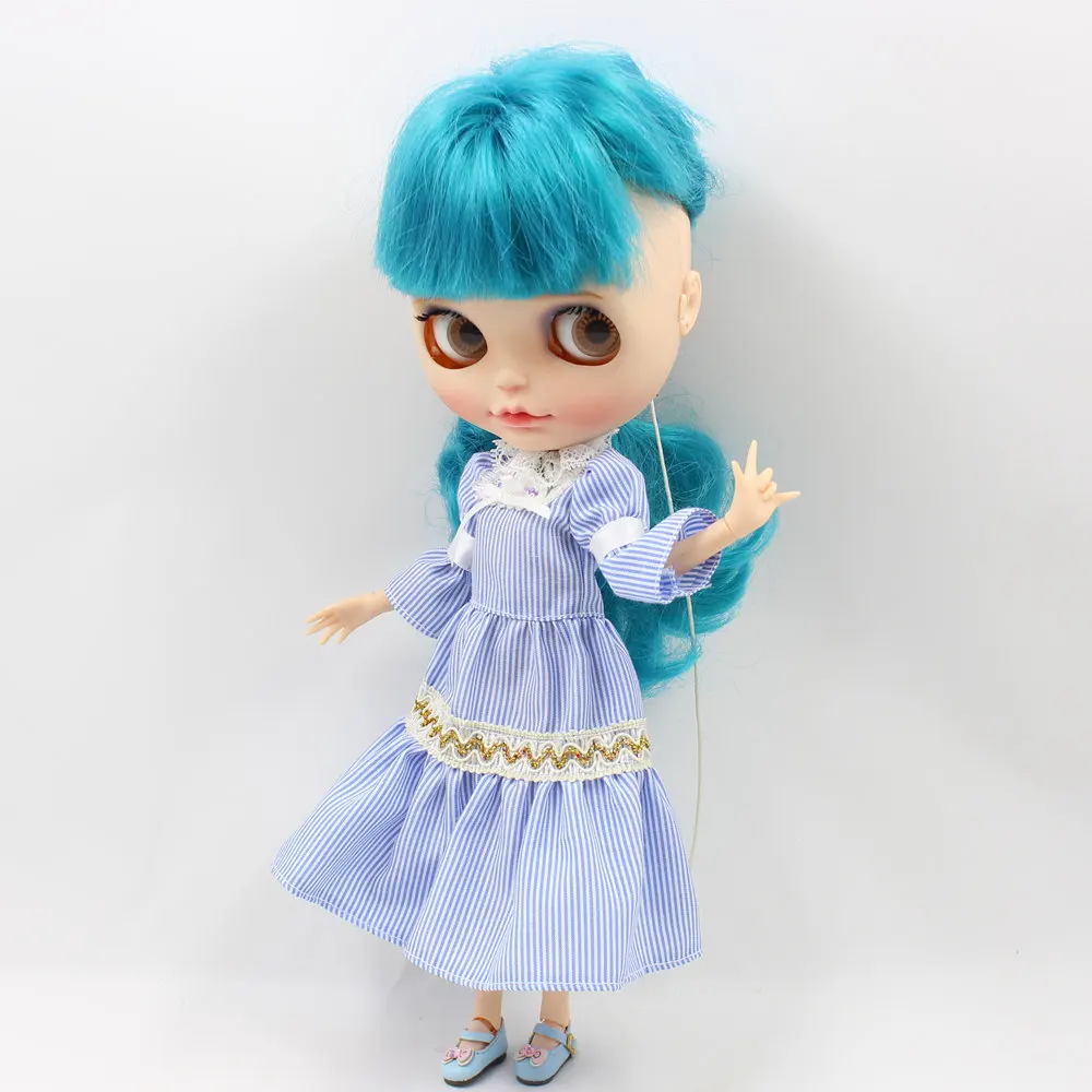 Наряд для куклы ICY Blyth, пышное платье с рукавами, узор в синюю полоску, элегантный костюм для 1/6, pullip jerryberry licca icy dbs doll