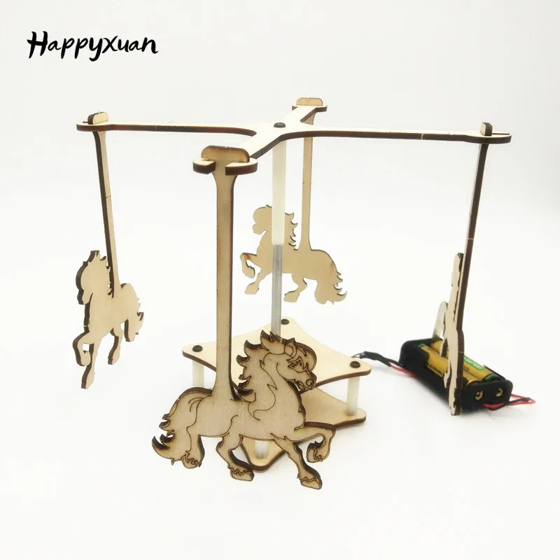 Happyxuan DIY изобретения набор для детей самодельная электрическая карусель лошадь