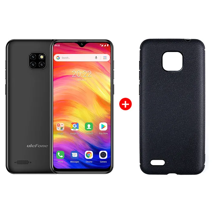 Black Add Case Ulefone Note 7, смартфон, 6,1 дюймов, 19:9, экран капли воды, четырехъядерный мобильный телефон, 1 Гб+ 16 Гб rom, мобильный телефон, Android 9,0, три камеры - Цвет: Black Add Case