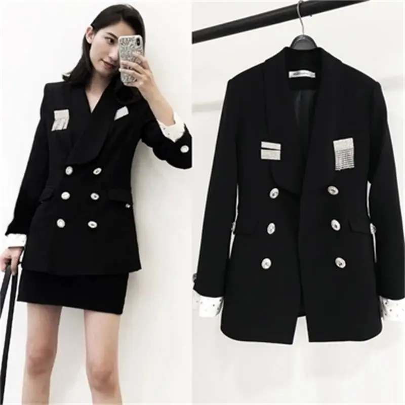 

Fashion Blazers female jacket coat women New spring High-end double-breastedoccupation small fragrance suit women Blazers