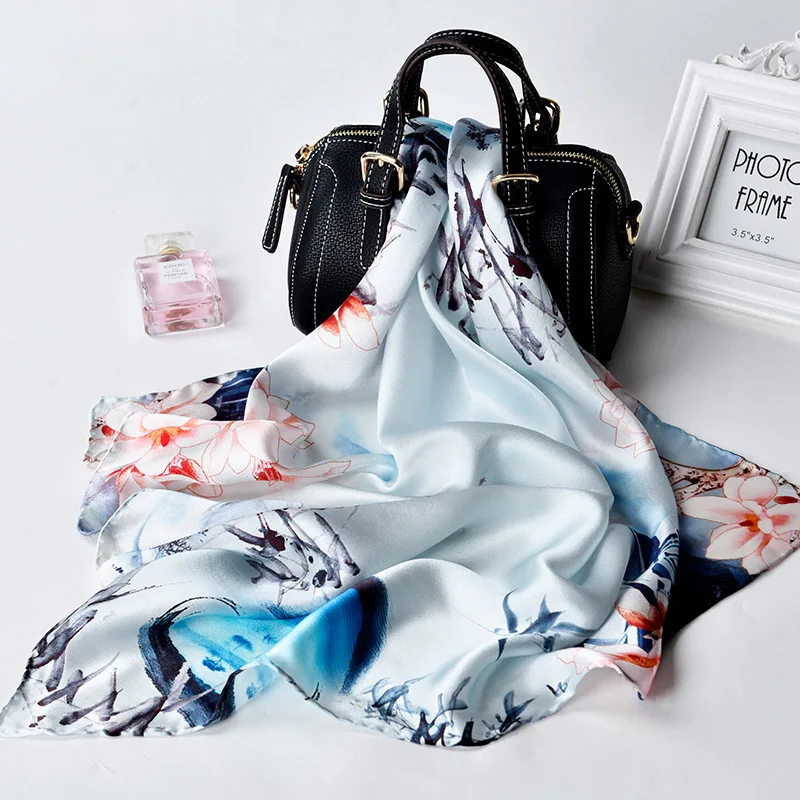 Чистый шелк квадратный шейный шарф Женская Бандана Платок цветочный принт натуральный шелковый платок дизайнер - Цвет: Color 7