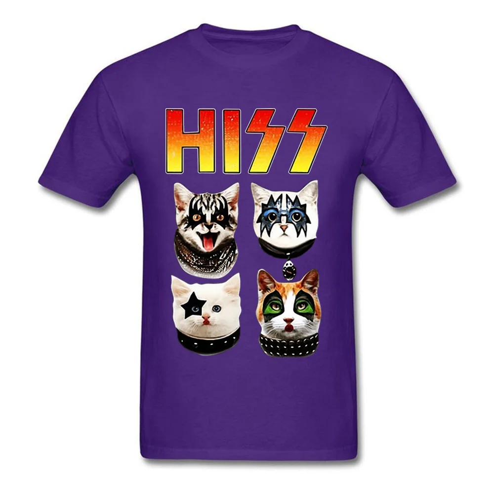 Purple KISS Hiss Cat Пародия Забавные футболки рок мяу Группа Мужская футболка хип-хоп Рок Новые Топы И Футболки Готический Высокое качество - Цвет: Purple