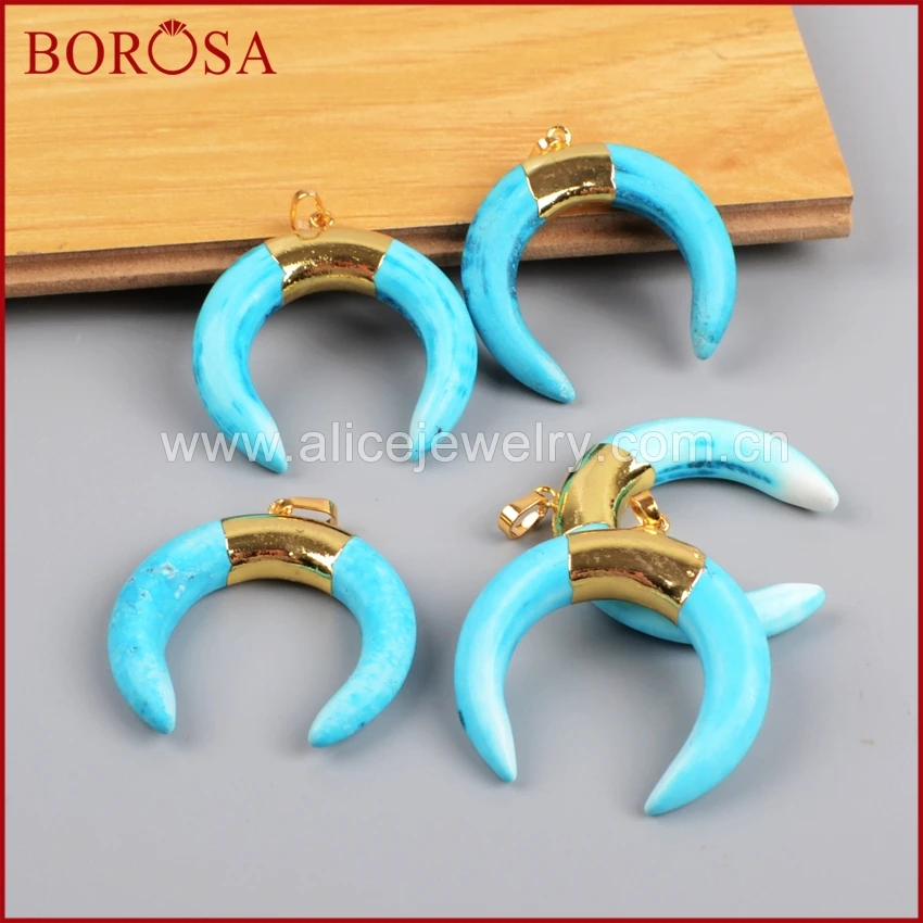 BOROSA золотистые друзы синий цвет Howlite камень полумесяц рожок Модный кулон бусы для