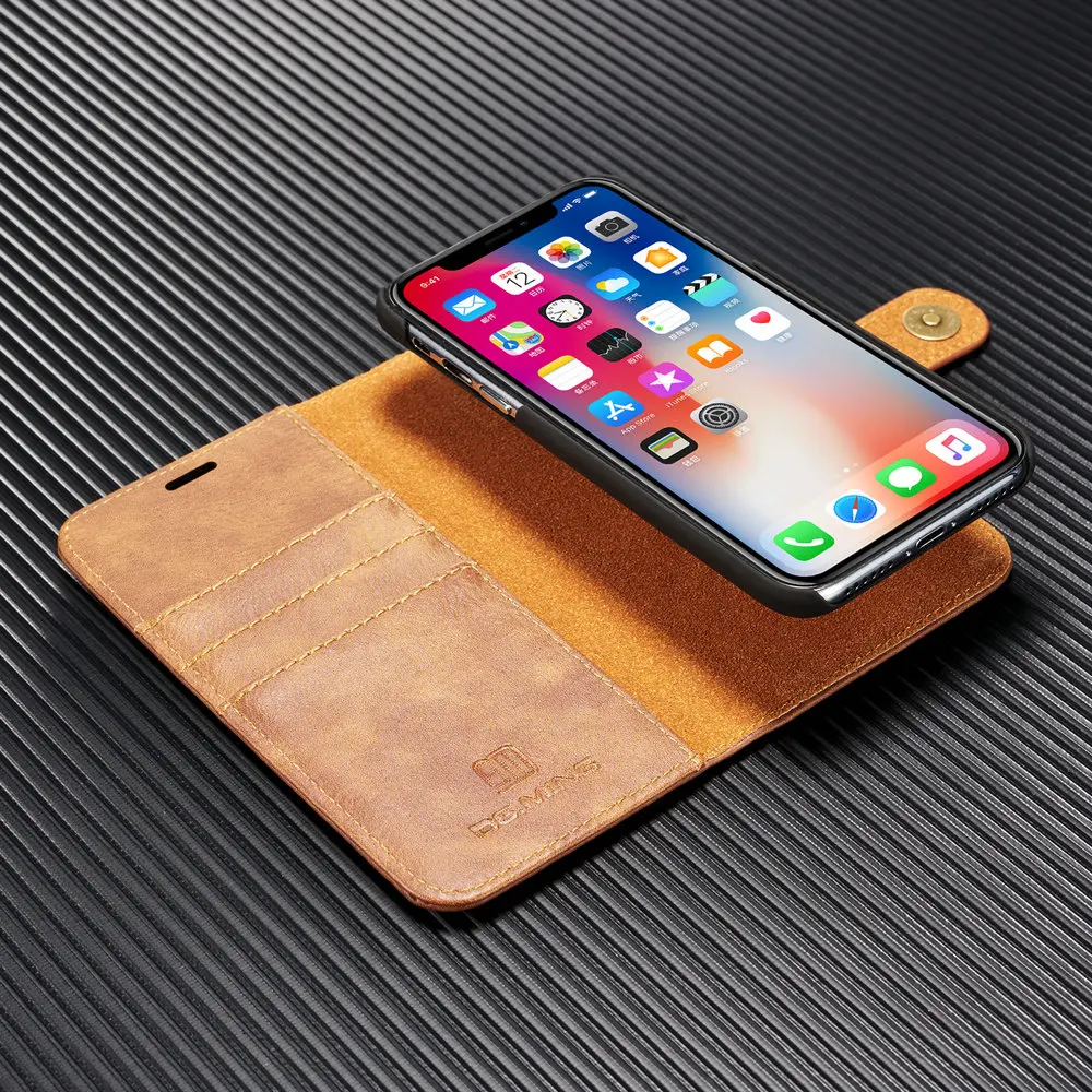 DG. MING 2в1 Винтажный чехол кошелек для iPhoneX XS XR Магнитный съемный кожаный iPhone MAX Folio