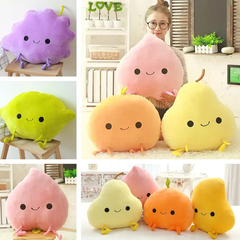 

Candice guo! Super cute plush toy cartoon fruit peach orange pear Mango lemon grape stuffed doll cushion birthday gift 1pc