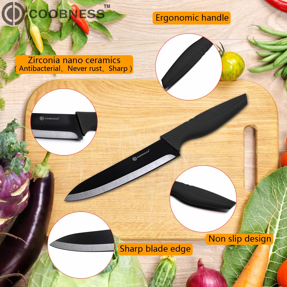 Кухонные ножи COOBNESS с оксидом циркония черное лезвие 3 &quot4&quot 5 &quot6&quot Керамический