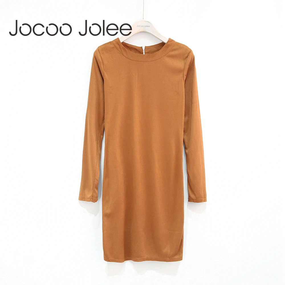 Женское облегающее платье Jocoo Jolee теплое замшевое мини с круглым вырезом