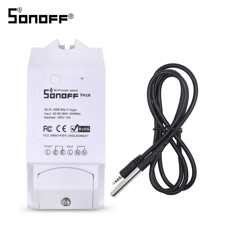TH10 and DS18B20 Sonoff TH10 TH16 wifi переключатель DS18B20 Водонепроницаемый датчик температуры wifi Пульт дистанционного управления для Модуль Автоматизации умного дома 10A 16A - Комплект: TH10 and DS18B20