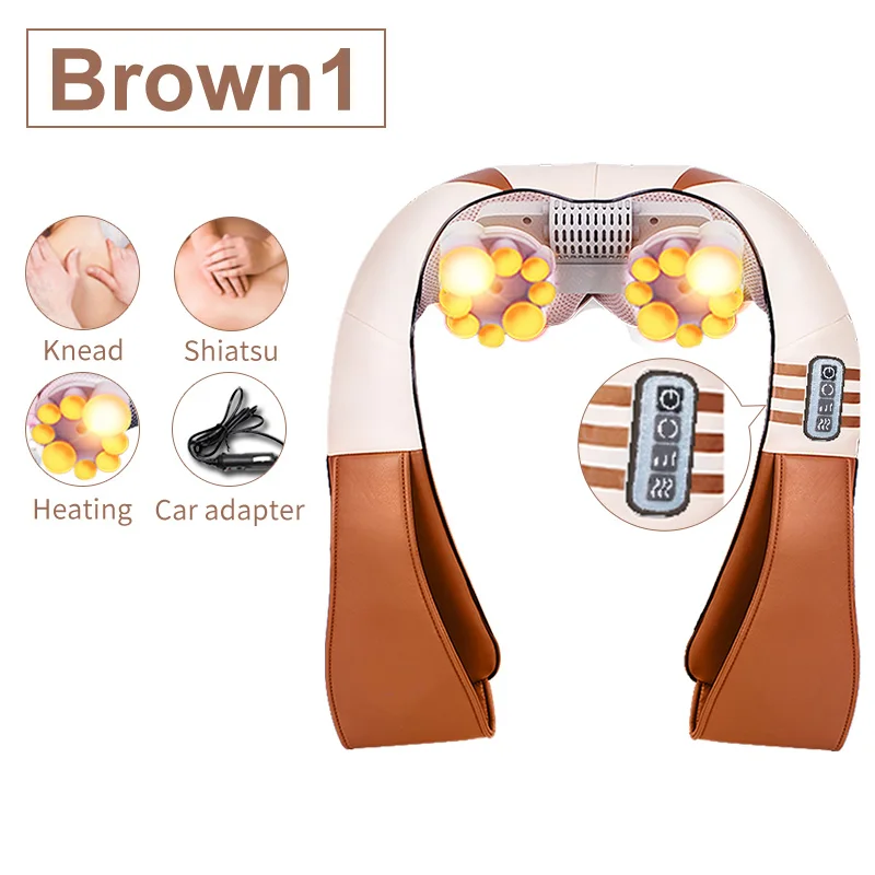 Brown1 Шиацу массажер для шеи сзади Massagem с тепло глубоко Массажер для разминания плечи для ступней всего тела портативный Электрический массажер Офис - Цвет: Brown1