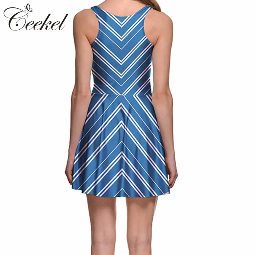 Синий и Белый Полосатый Флаг Новинка Женщины Сексуальные Платья 2016 Лето