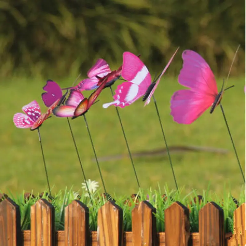 12PCS/Lot 3D Artificial Butterfly Garden Decorations Simulation Butterfly Stakes Yard Plant Lawn Decor Fake Random Color