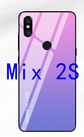 Тонкий магнитный беспроводной Чехол для зарядного устройства для Xiaomi mi 9 mi x 2S тонкий противоударный чехол для внешнего аккумулятора градиентная крышка из закаленного стекла - Цвет: Mix2s-Pink