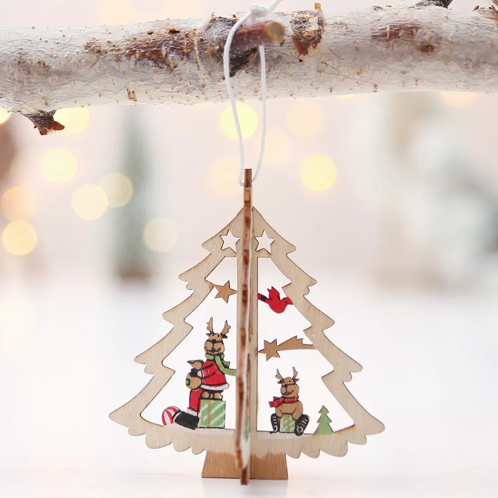 3D Xmas Tree Подвески Висячие деревянное Рождественское украшение Вечерние|Кулоны и