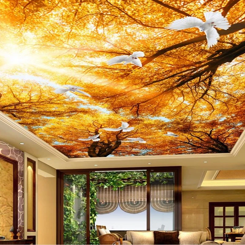 Большие бесшовные 3D обои с мозаикой потолки Зенит стерео солнце желтый клен