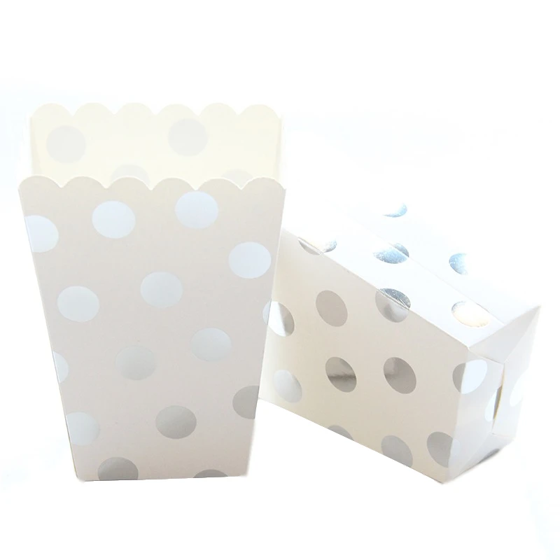silver Popcorn box Высококачественные одноразовые столовые приборы золотого и серебряного цвета в горошек бумажные салфетки под чашки для свадьбы, дня рождения, вечерние принадлежности, посуда для детского душа - Цвет: silver Popcorn box