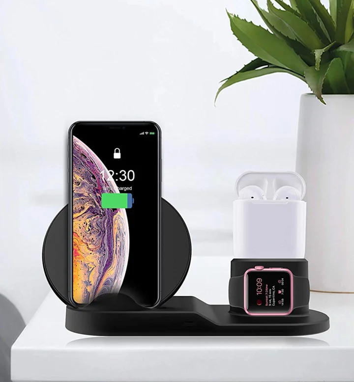 Беспроводной Зарядное устройство подставка для iPhone airpods Apple Watch, док-станция для зарядки Зарядное устройство для наручных часов Apple Watch Series 4/3/2 iPhone X 8 XS XR