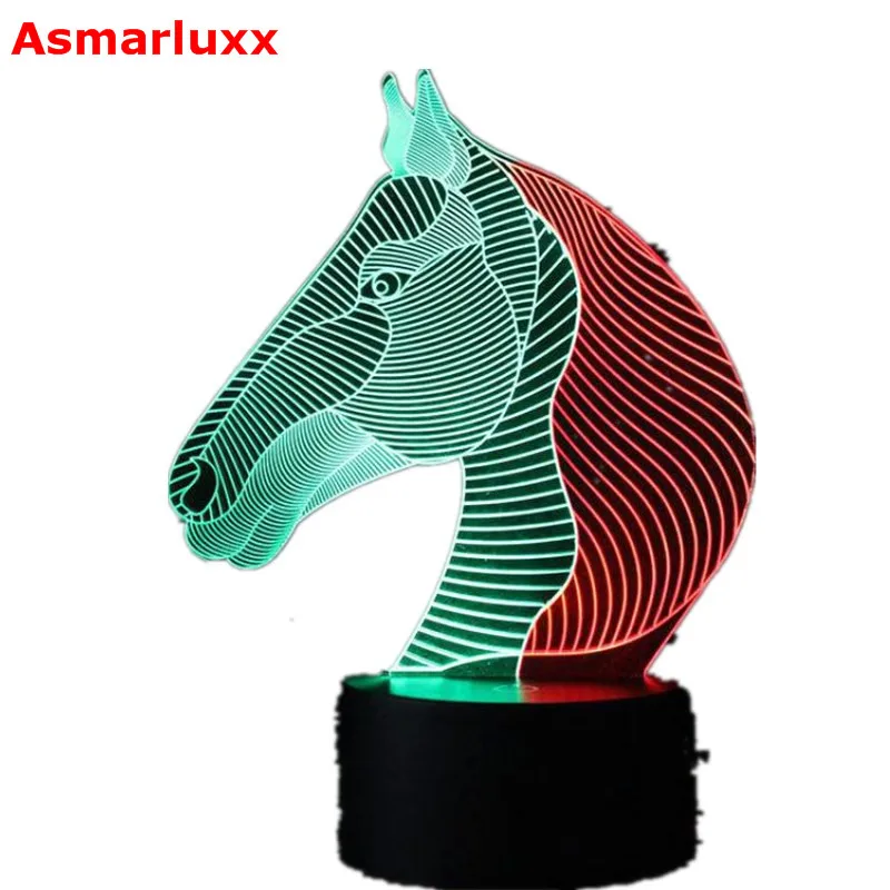 Разноцветные разноцветные светодиодные лампы RGB в виде лошадей новинка 3D