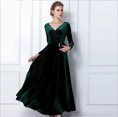 Новинка 2015 весенние женские платья с длинным рукавом и v-образным вырезом длинное
