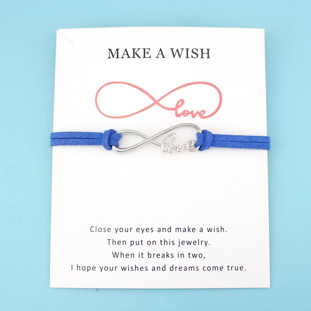 Infinity Love Antique Silver Charm Card Bracelets Red Black Pink Royal Blue Suede Women Men Boy Girl Unisex Jewelry Gift | Украшения и