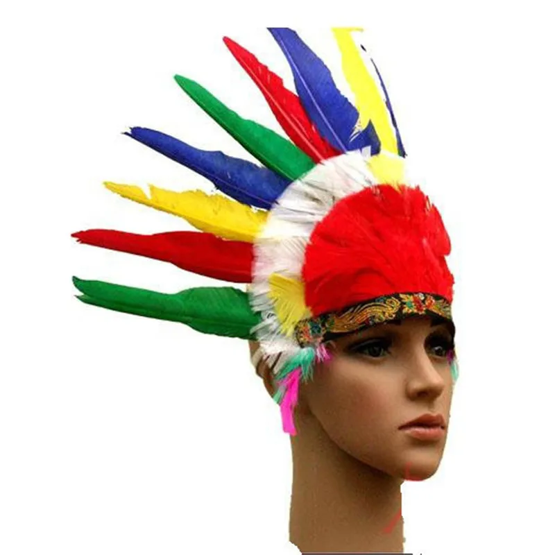 2018 Halloween Carnival Colorful Feather Headband Headwear Cosplay Hat Dance Performance Costume Props | Тематическая одежда и