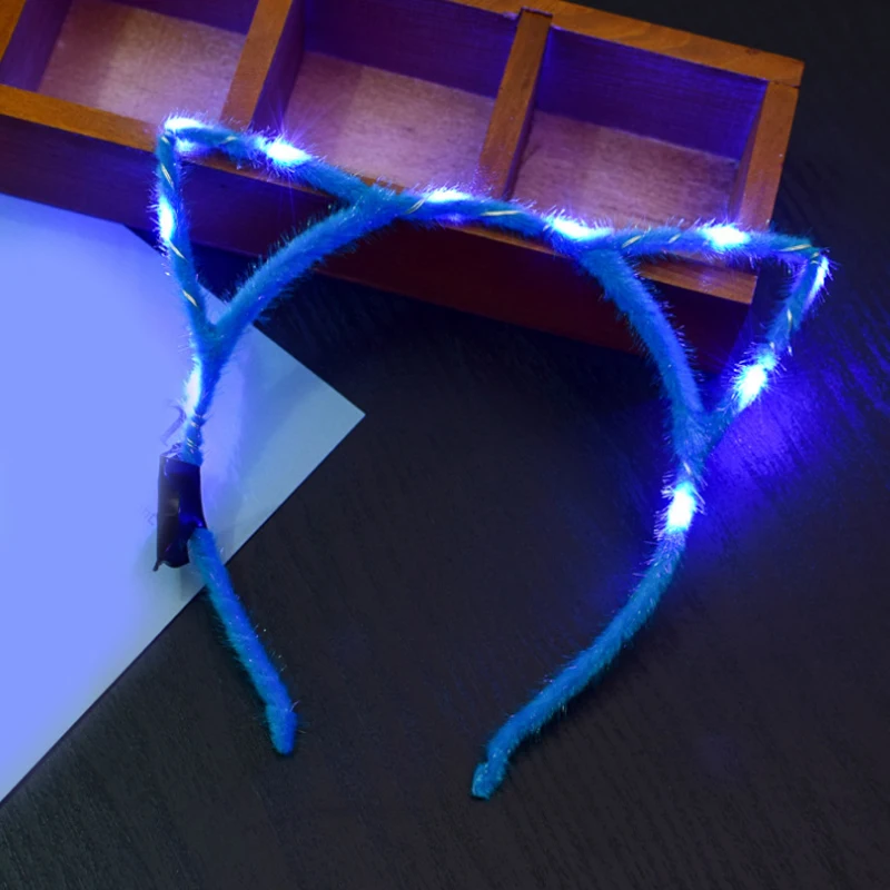 Blue2 Повязка на голову, повязка на голову для волос, вечерние, свадебные головные уборы для женщин, девушек, цветочный венок, милый, кошачьи ушки, светодиодный, цветочный венок - Цвет: Blue2