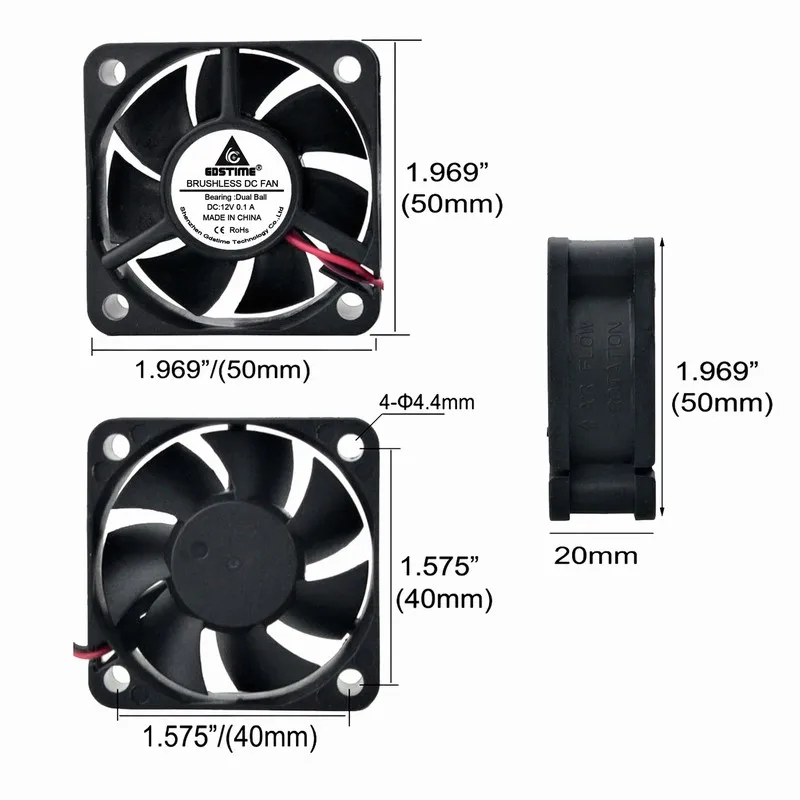 Gdstime 10 шт. 5020 шарикоподшипник 5 см 50x50x20 мм DC 12 В бесщеточный осевой двигатель Вентилятор охлаждения 50x20 мм корпус Cooler