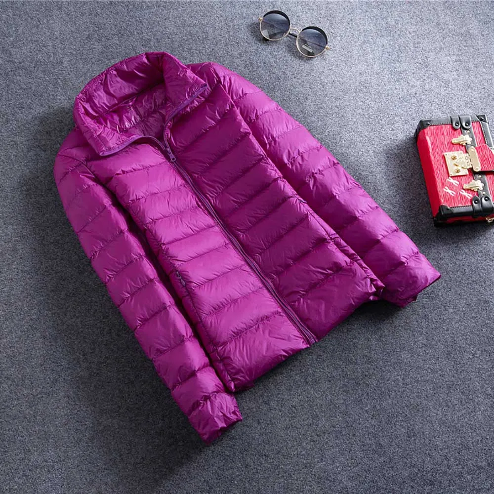 Purple 6XL 7XL зимняя куртка Женская Весенняя короткая куртка-бомбер ультра тонкий светильник тонкий размера плюс осеннее пальто женское базовое пуховое пальто - Цвет: Purple