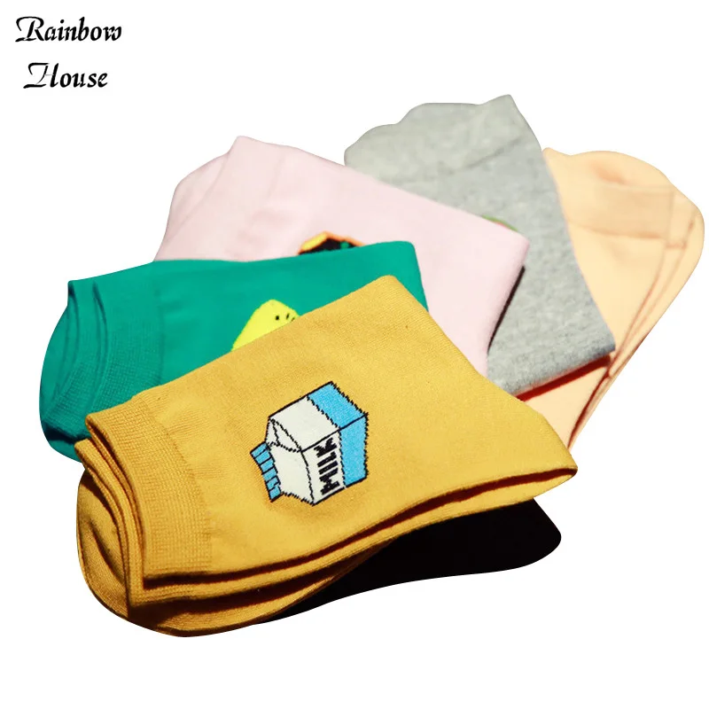 Новый 2017 Прекрасный Хлопок Женщины Носки Мультфильм Колледж Ветер Длинные Мода