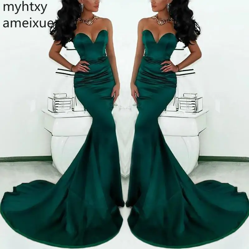 Великолепные длинные блестящие вечерние платья 2019 атласные рыбий хвост для