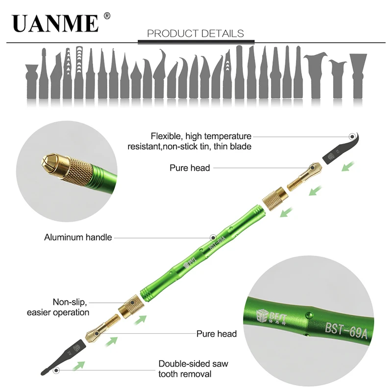 

UANME BEST 27in1 BGA Maintenance Knife For iPhone CPU NAND CHIP IC Remove Glue Disassemble Rework Blade