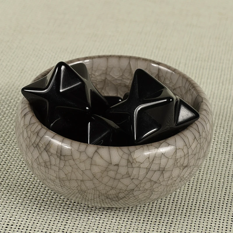 1 шт. натуральный черный обсидиан Меркаба звезда кристалл камень резной точка