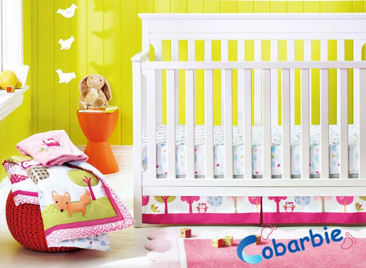 

8 pc newborn baby girl crib bedding set,infant bedroom nursery bedding, cot cotton bedding pink animal