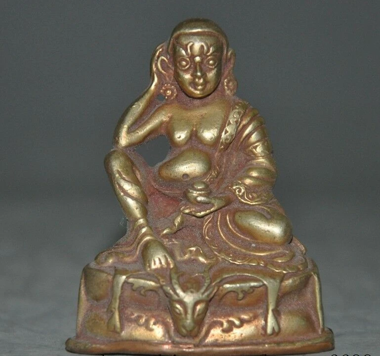 Тибетская Буддийская бронза 24К Золотой обитель миларепа Будда статуя головы