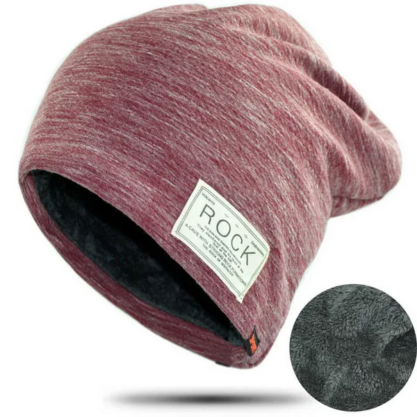 Red NUZADA однотонные Зимние головные уборы для мужчин и женщин Skullies Beanie Hedging cap вязаная шапка s хлопок двухслойная ткань капот теплая шапка - Color: Red