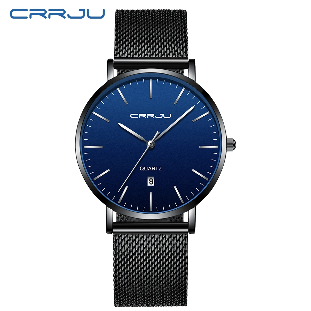 Relogio Masculino2019 CRRJU модные мужские часы Роскошный топ бренд Бизнес Синий кварцевые часы мужские повседневные водонепроницаемые крутые часы