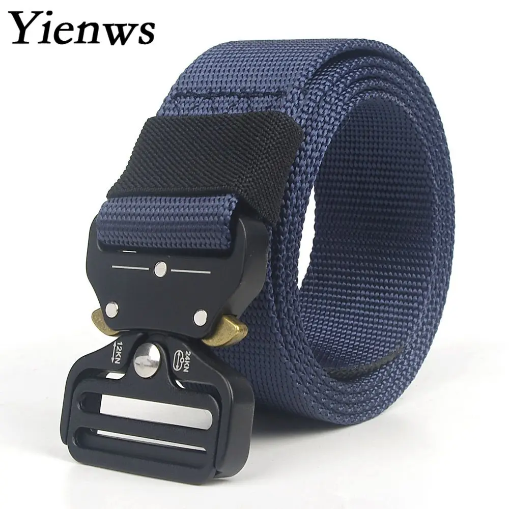 Yienws Men Belts 200cm Canval Nylon Tactical Belts Men Plus Size Cinto Militar 150cm Belt Black Outwear Riem Heren Wid 3.8 YIB33