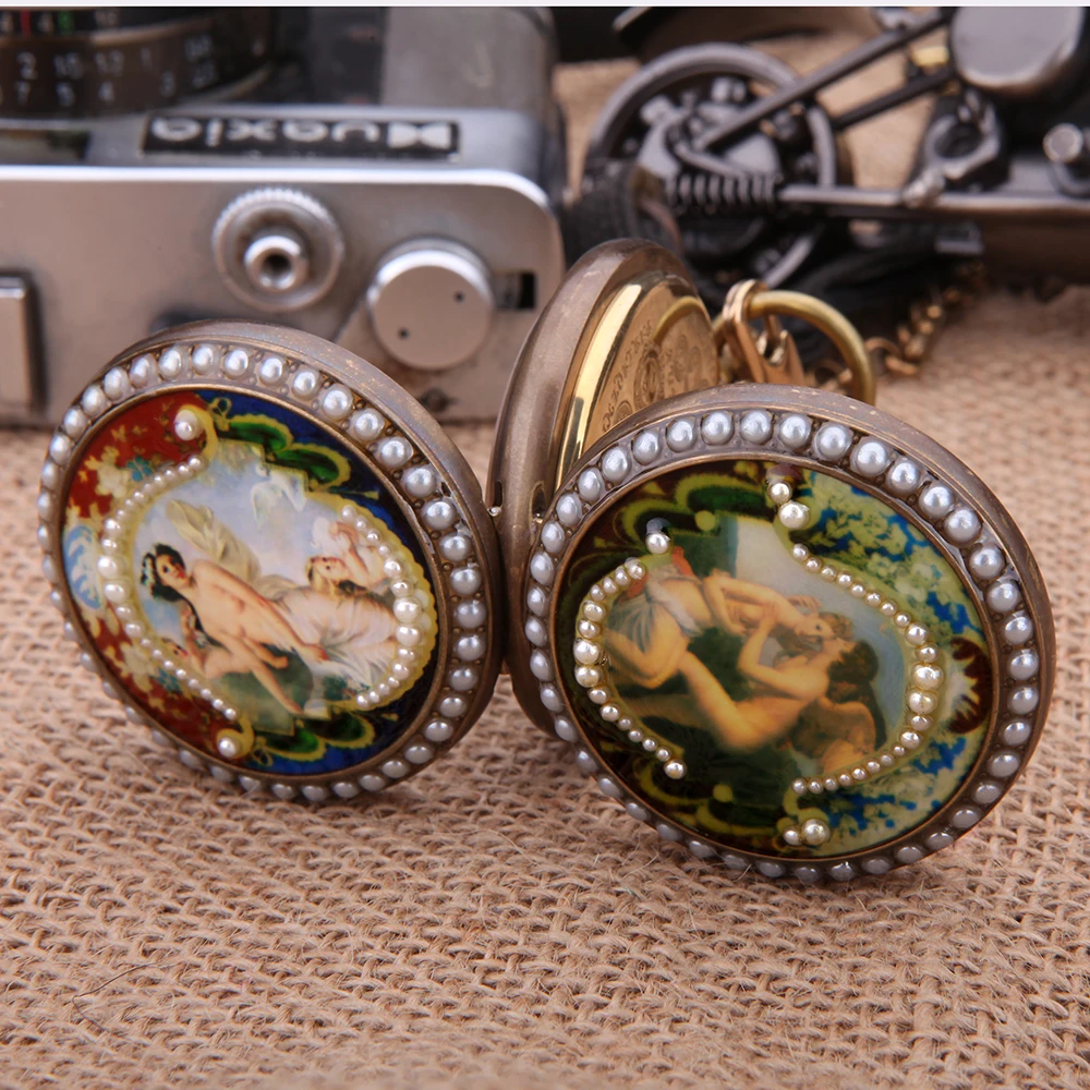 Брелок карманные часы женщина моды механические римские цифры набор