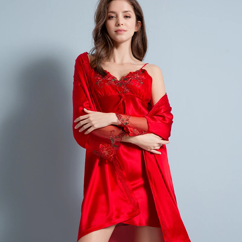 

100% Real Silk Sleepshirt Set for Women 2019 Bedgown Nightgown Lady Pajams High Quality Girls Sleepwear 16m/m Pure Silk Robe Set