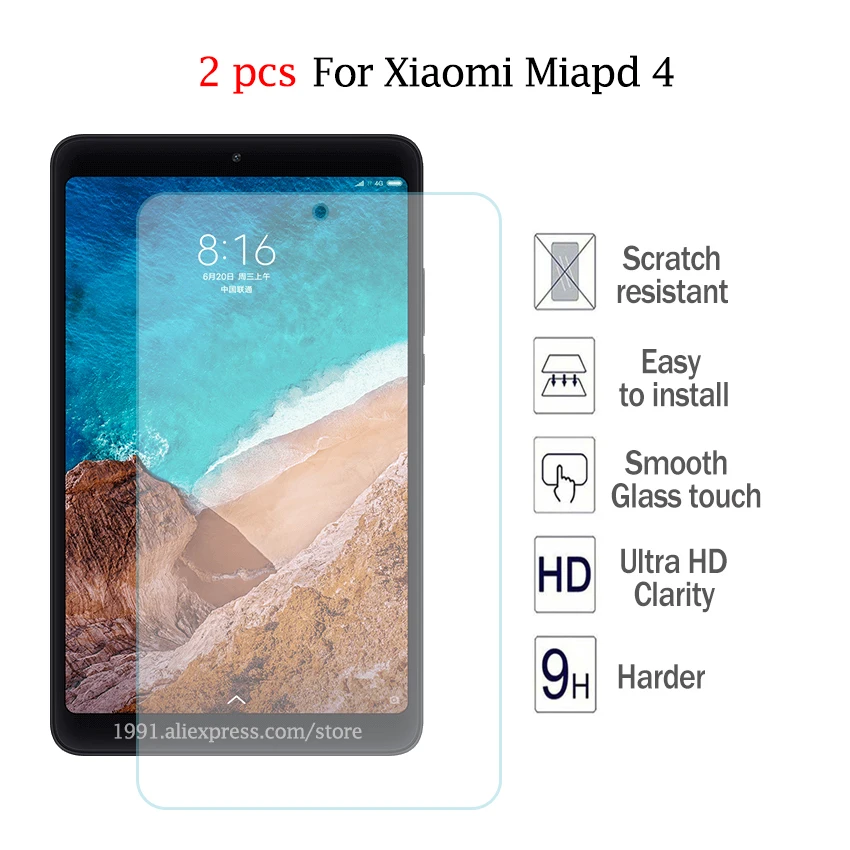 Temperado para Xiaomi Protetor de Tela 2.5d à Prova de Explosões 0.3mm à Prova de Riscos Vidro Mipad 4 Mipad4 8 Protector Filme Transparente 2 Pçs 9 h