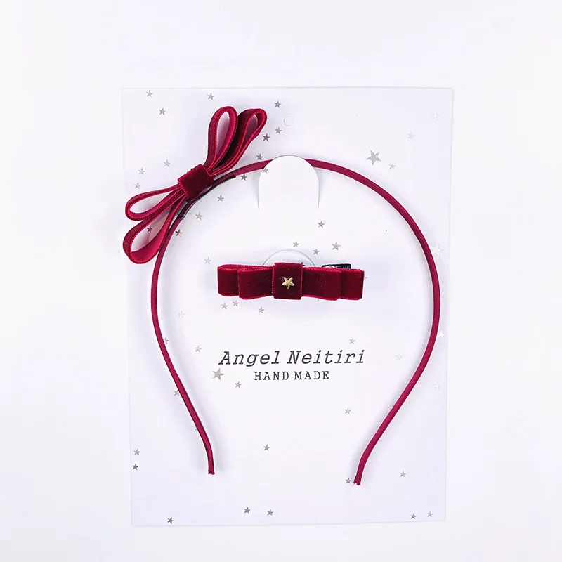 2pcs wine red BalleenShiny 2 шт./компл. милое платье для маленьких девочек, повязка с бантом на голову и заколка принцессы с украшением в виде кристаллов короны повязка на голову Детские Головные уборы аксессуары - Цвет: 2pcs wine red