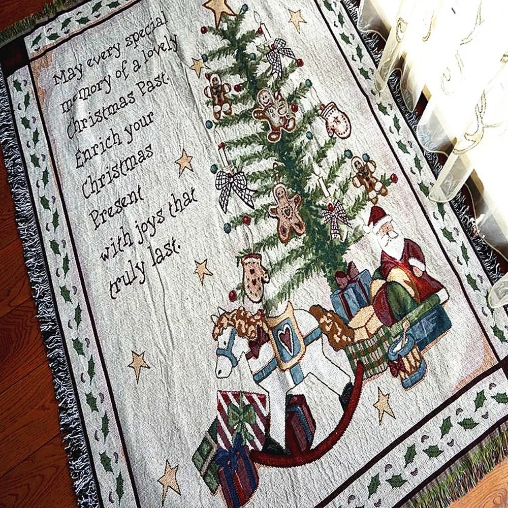 

Vintage Leisure Thick cotton blanket carpet thick rural style Double-sided blanket bed cover sofa towel Tapestry Christmas Gifts
